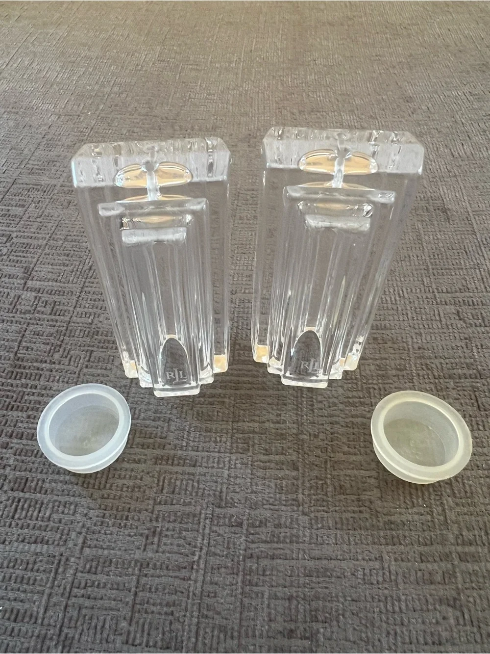Ralph Lauren Clear Crystal Ribbed Salt and Pepper Shakers